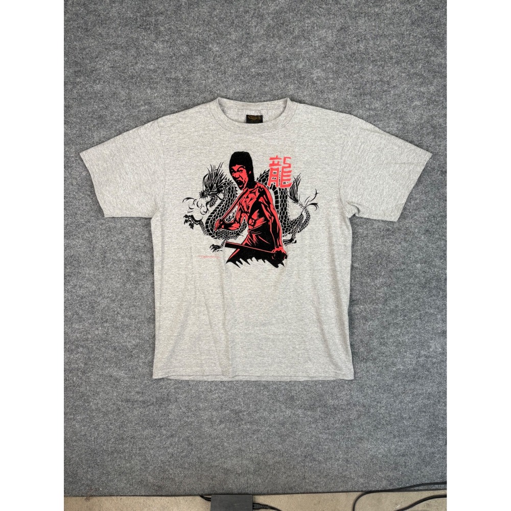 Vintage 90s Bruce Lee Dragon Graphic T-Shirt Changes Grey Mens Large Made in USA